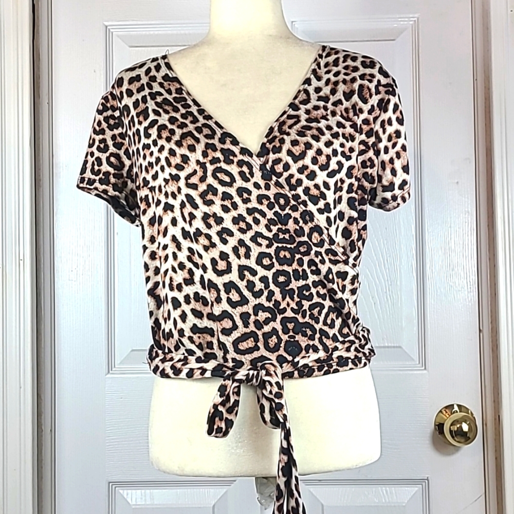 YMI Animal Print Crossover Blouse - Picture 1 of 10
